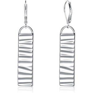 Sterling silver long bar dangle earrings for women lightweight hammered drop